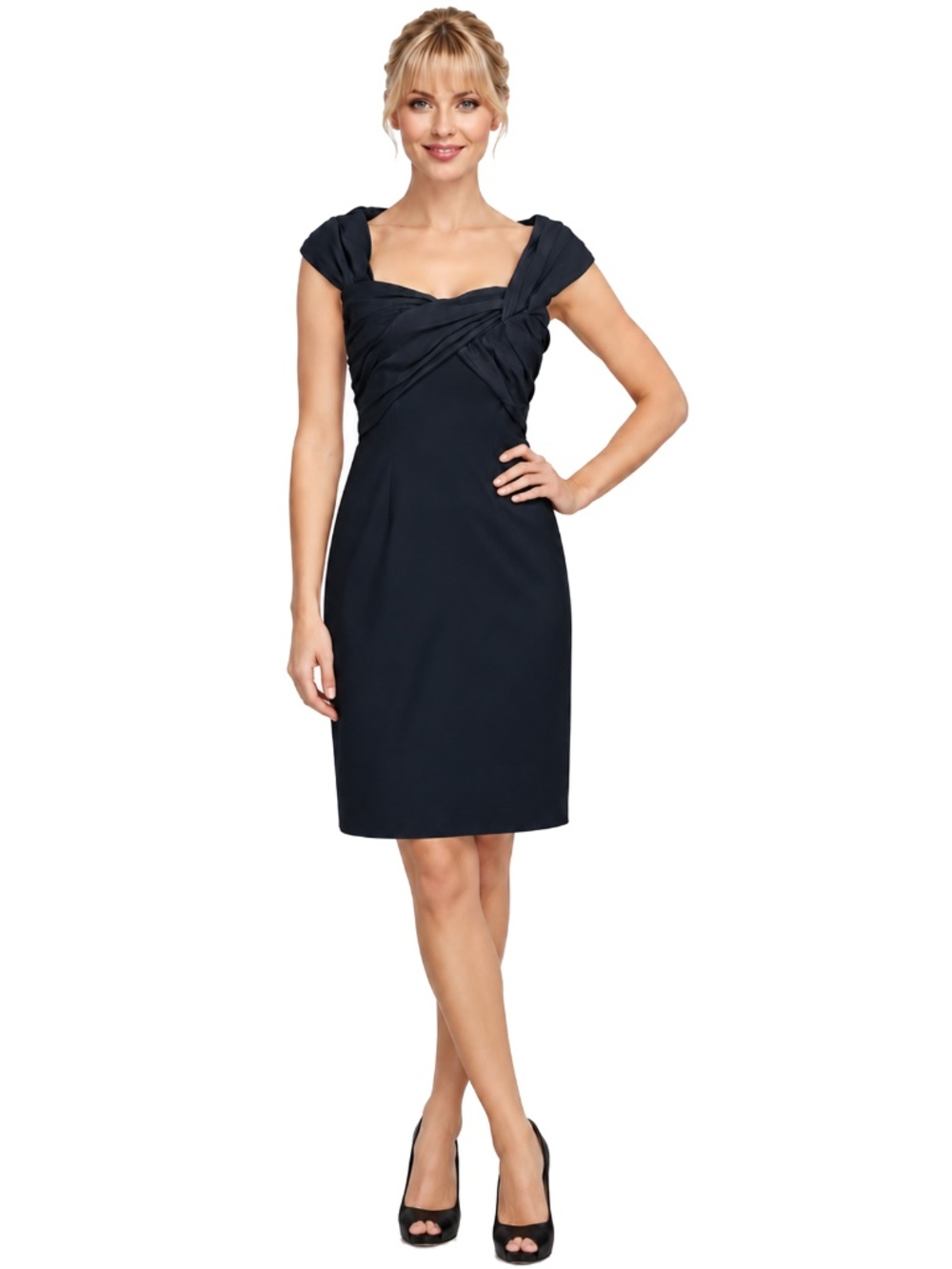 Tadashi Collection Dress Sheath Cocktail Twist Front Bodice Ruched Shoji